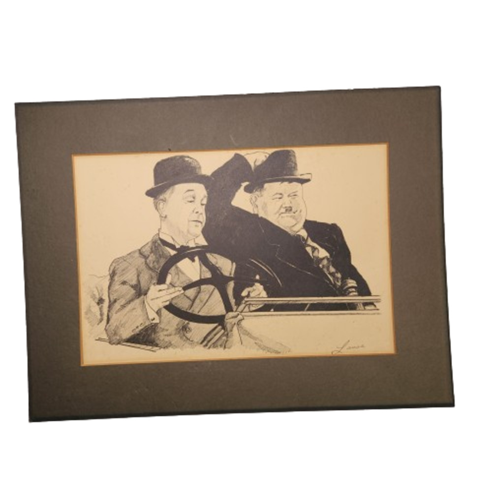 Vintage Laurel & Hardy Lance Art Print Lithograph